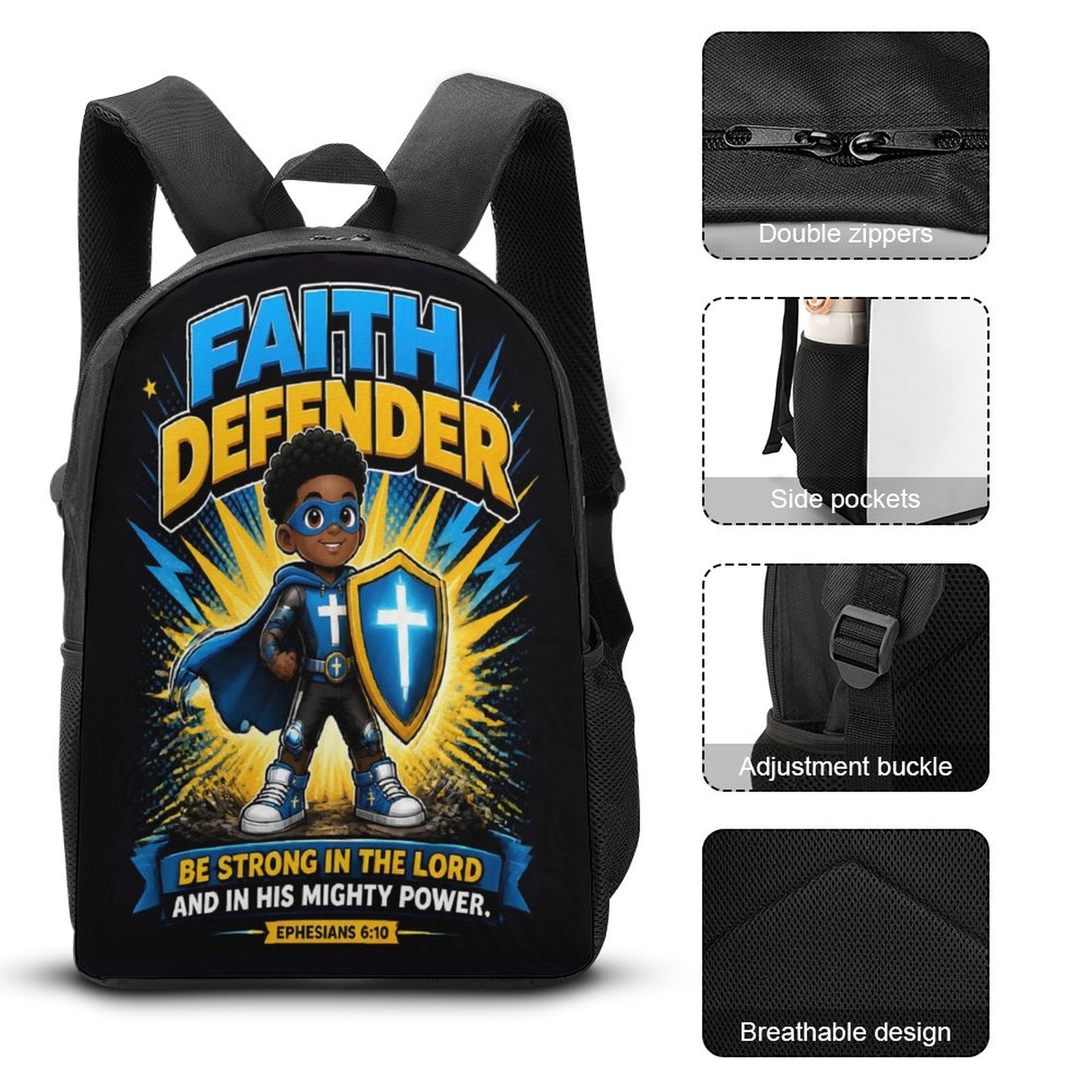 Faith Defender Boy Christian 3 PCS Bag Set (Backpack, Lunch Bag and Pencil Case) - ClaimedbyGodDesigns