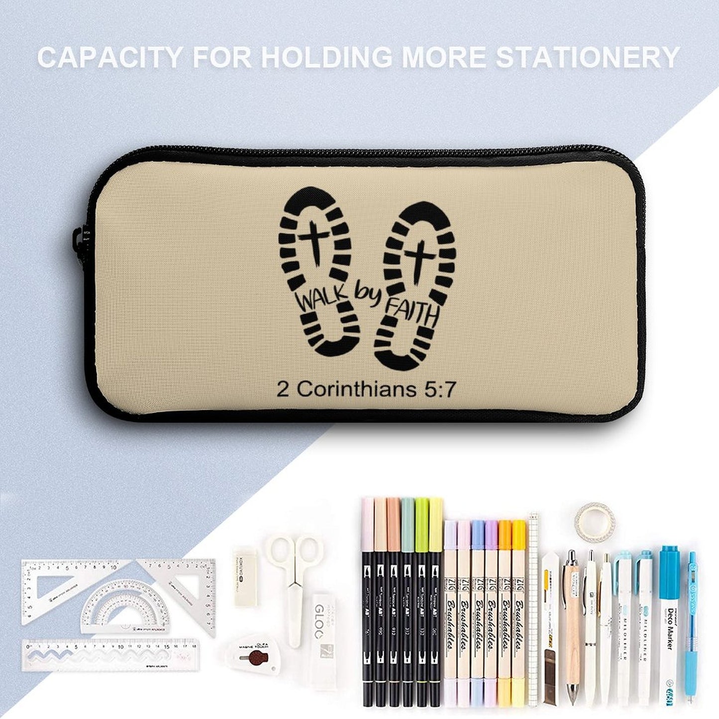 Walk By Faith 3 Pcs Christian School Backpack Set for Kids (Backpack, Kid's Insulated Lunch Bag & Pencil Case Organizer) - ClaimedbyGodDesigns