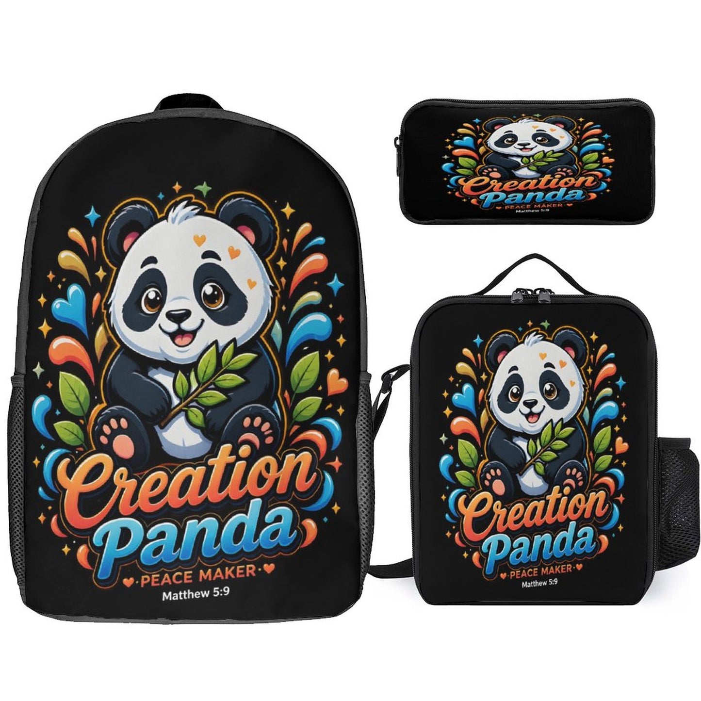 Creation Panda Christian 3 PCS Bag Set (Backpack, Lunch Bag and Pencil Case) - ClaimedbyGodDesigns