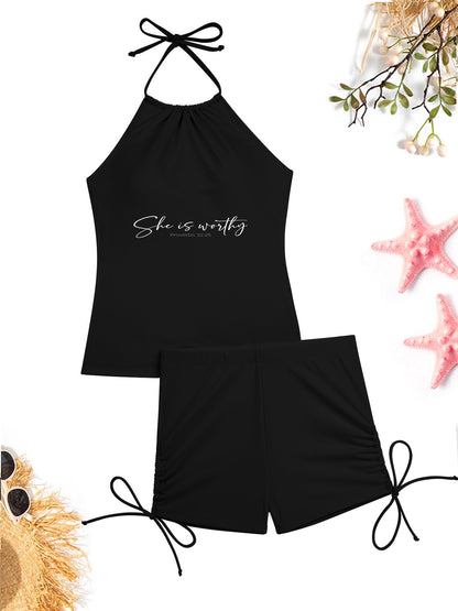She Is Worthy Women's Christian Tankini Swimsuit with Shorts - ClaimedbyGodDesigns