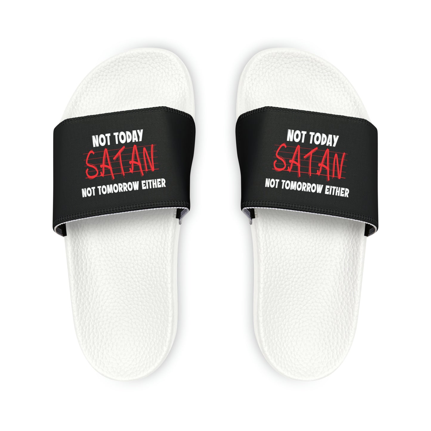 Not Today Satan Not Tomorrow Either Men's PU Christian Slide Sandals Printify