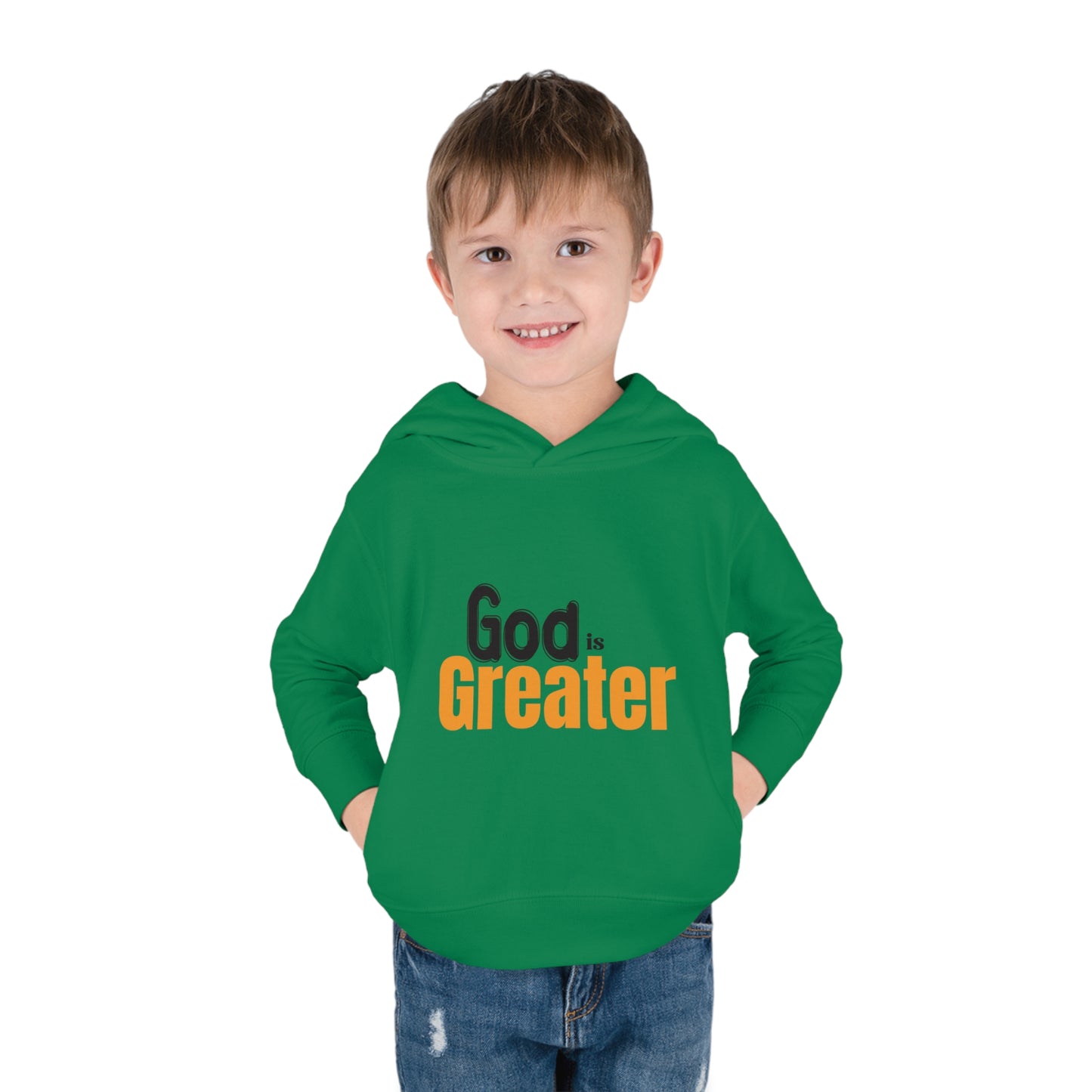 God Is Greater Christian Toddler Pullover Fleece Hoodie Printify