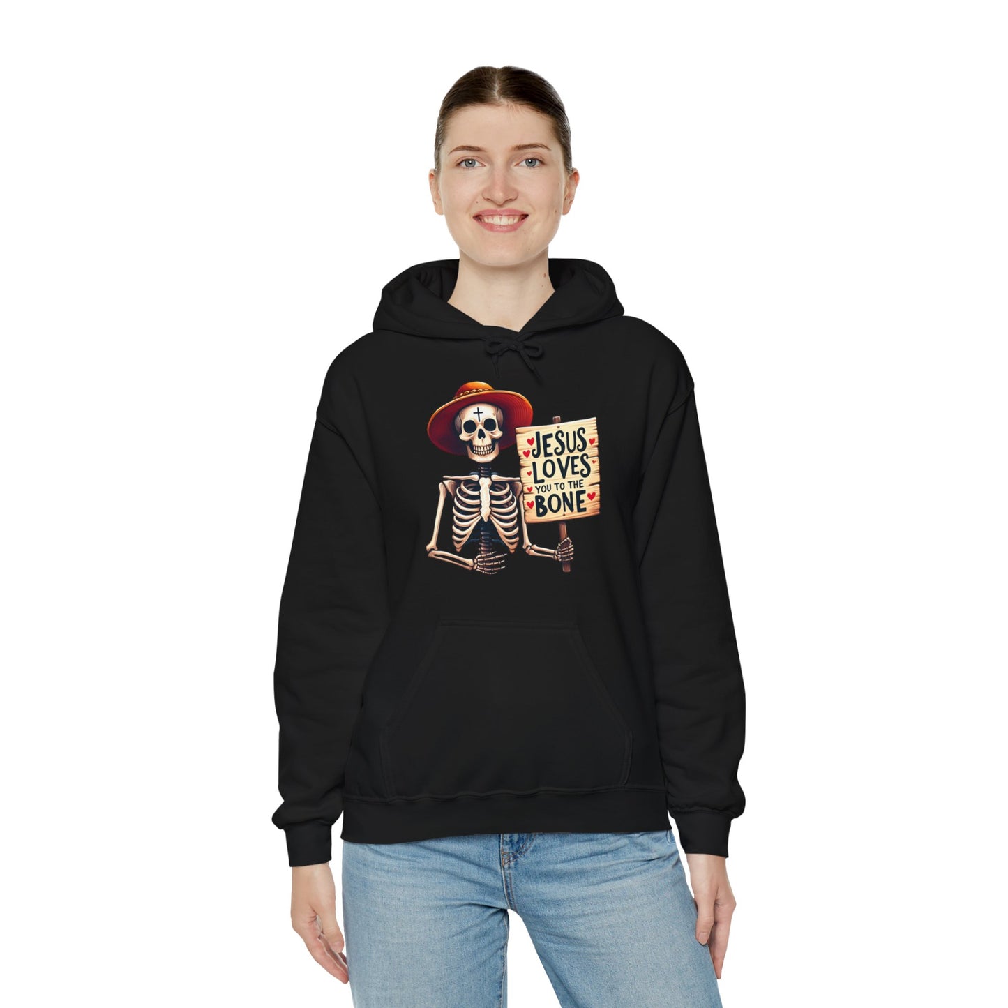 Jesus Loves You To The Bone (Halloween Themed) Unisex Christian Hooded Pullover Sweatshirt