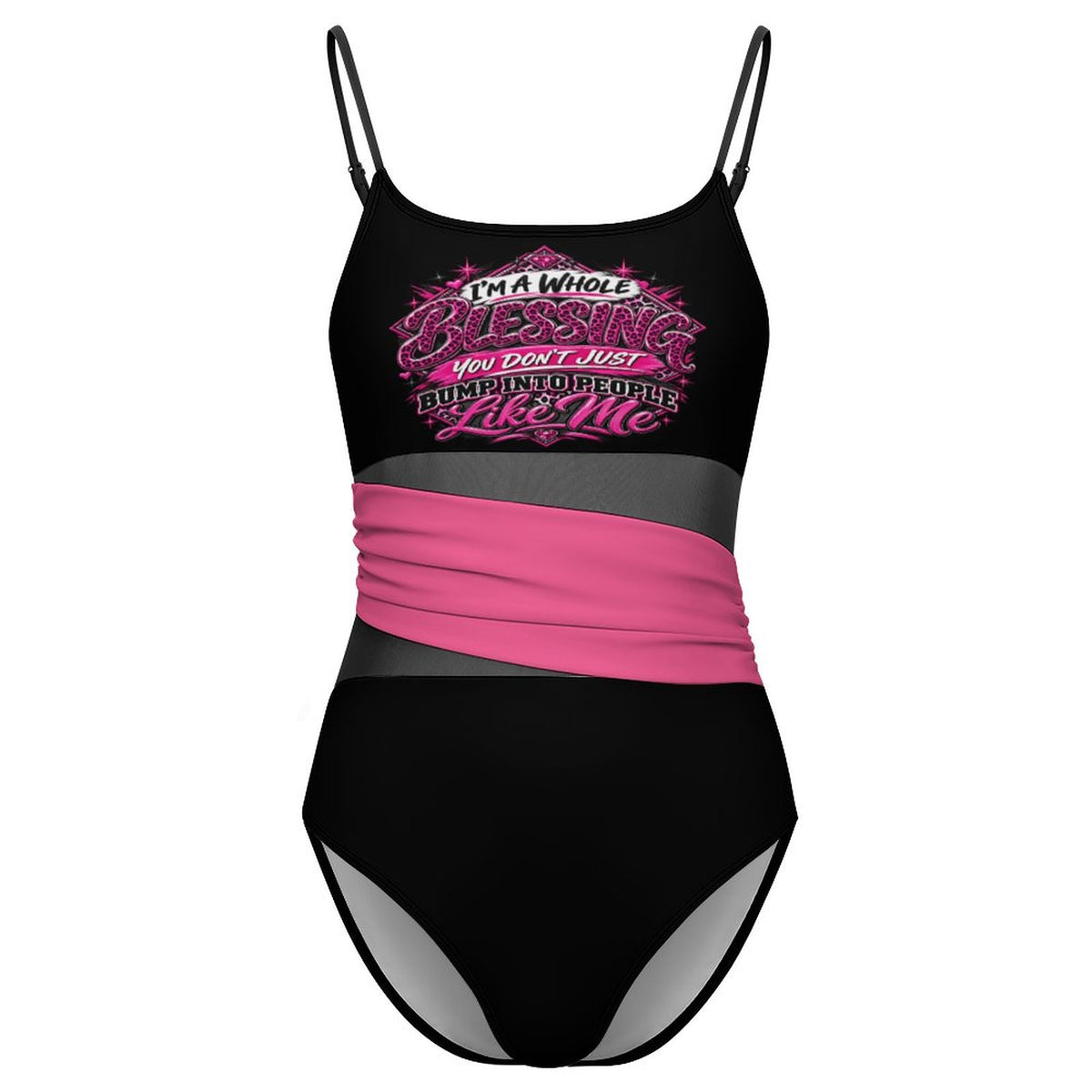 I’m A Whole Blessing You Don’t Just Bump Into People Like Me – Women’s Christian Mesh Splicing One-Piece Swimsuit
