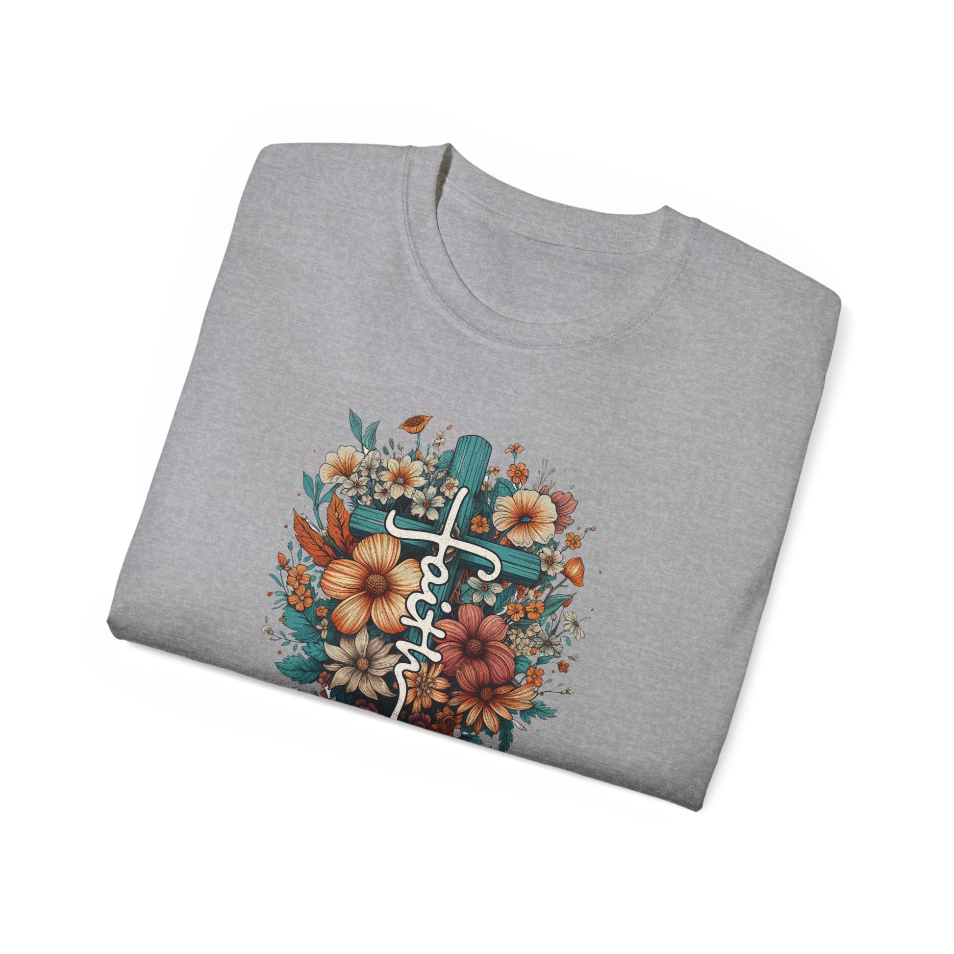 Faith (floral) Unisex Christian Ultra Cotton Tee Printify