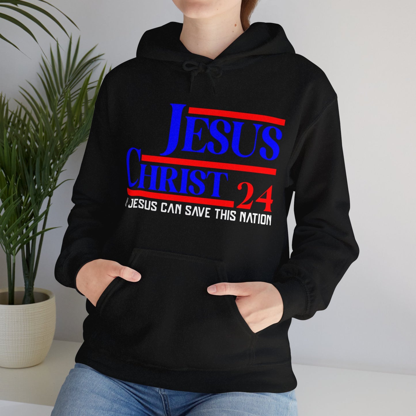 Jesus Christ 2024 Only Jesus Can Save This Nation Election Year Unisex Christian Hooded Pullover Sweatshirt