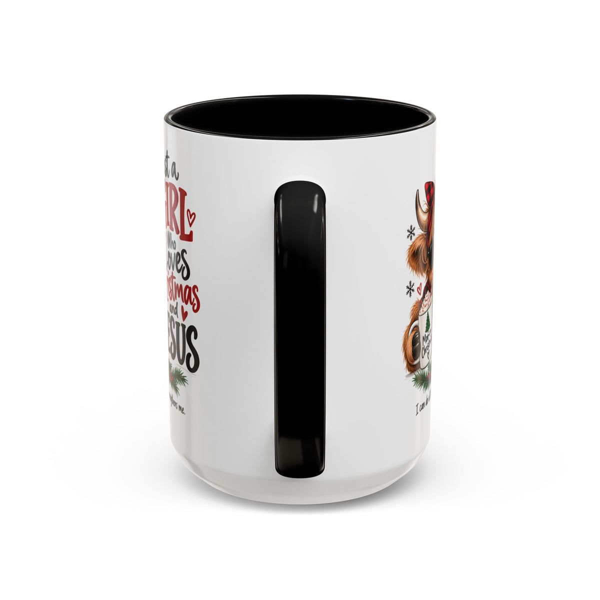 Just a Girl Who Loves Christmas and Jesus Highland Cow Coffee Mug
