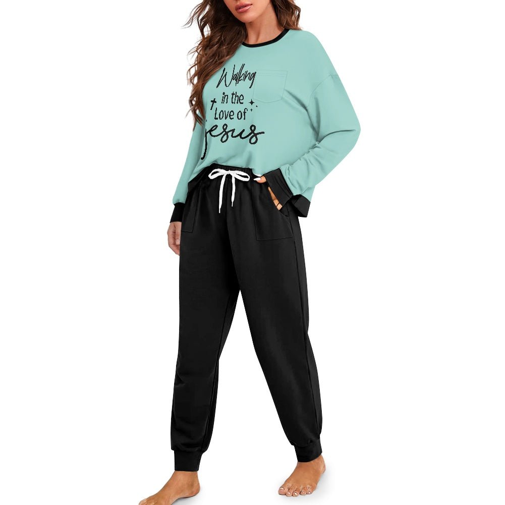 Walking In His Love Christian Women's Drawstring Pajama Set - ClaimedbyGodDesigns