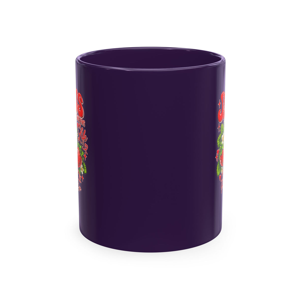 Ceramic Mug — "Jesus Sweetens My Life" Strawberry Faith Coffee Cup