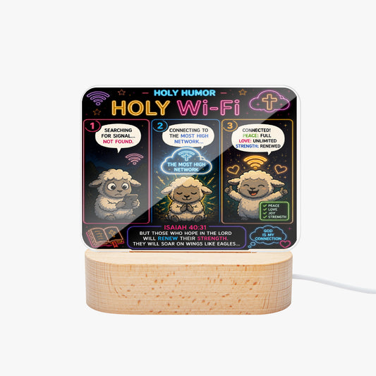 Holy Wi - Fi Christian Square Acrylic Nigh Light - Luminous Base - ClaimedbyGodDesigns