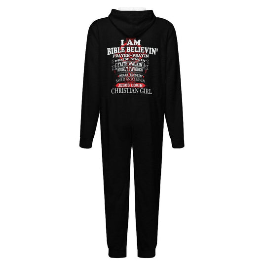 I Am A Christian Girl Women's Christian Flannel Zip up Jumpsuit Pajama Onesie