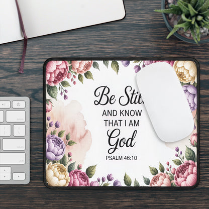 Floral Scripture Gaming Mouse Pad – 'Be Still and Know'