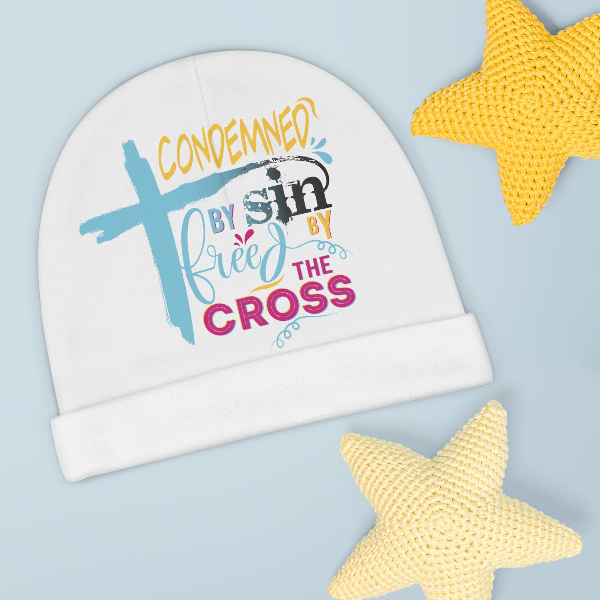 Condemned By Sin Freed By The Cross Christian Baby Beanie (AOP) Printify