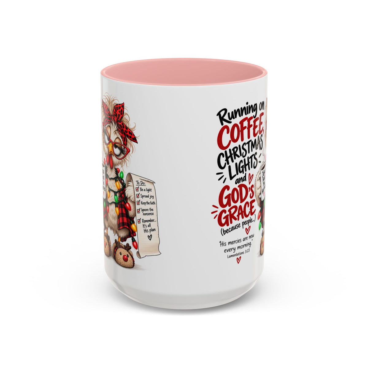 Running on Coffee, Christmas Lights and God’s Grace Christmas Mug