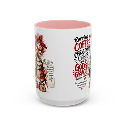 Running on Coffee, Christmas Lights and God’s Grace Christmas Mug