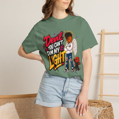 Devil You Can't Dim My Light T-Shirt — Afro Angel Graphic Tee