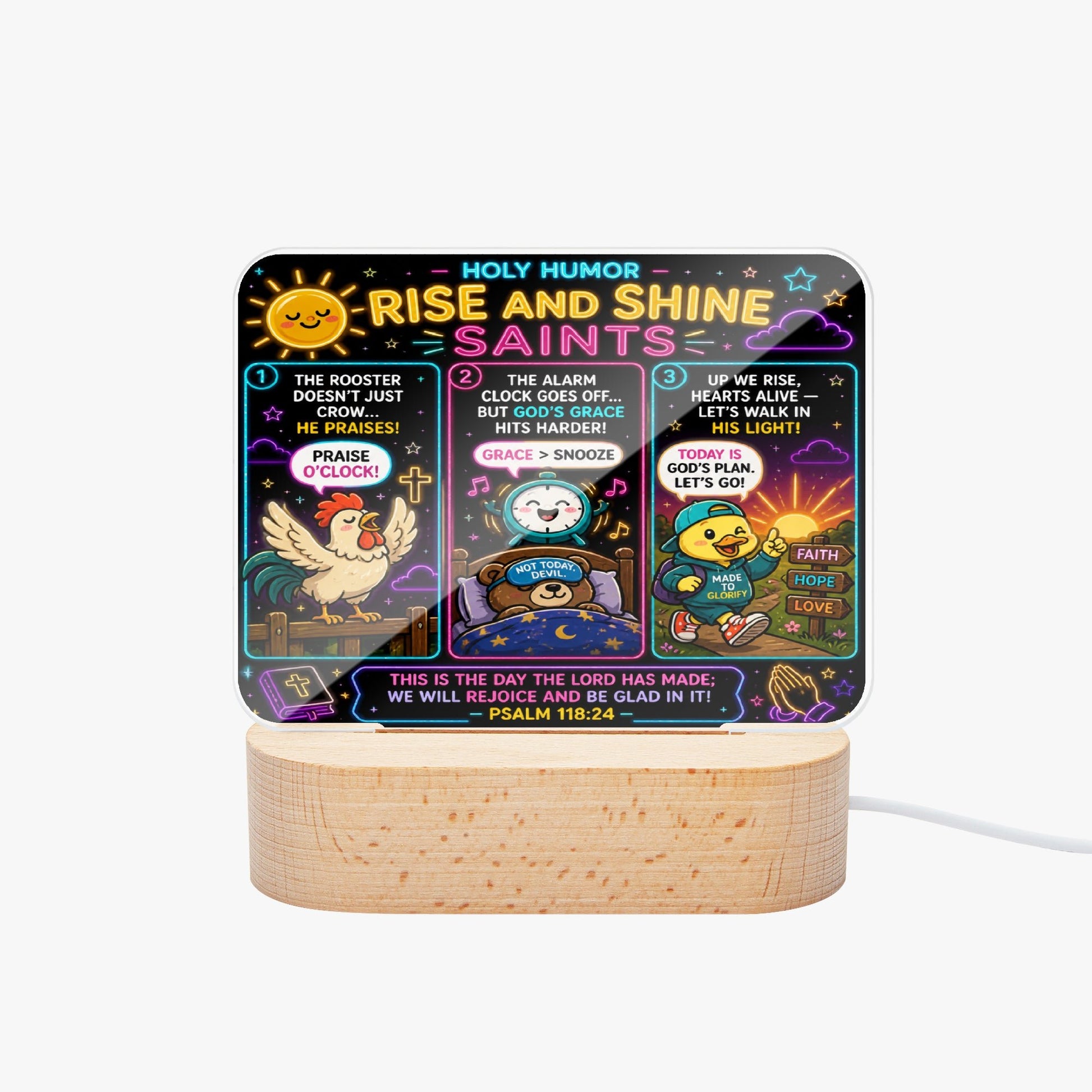 Rise And Shine Saints Christian Square Acrylic Nigh Light - Luminous Base - ClaimedbyGodDesigns