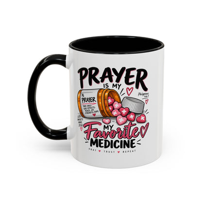 Prayer Is My Favorite Medicine Accent Coffee Mug – Inspirational Religious Gift