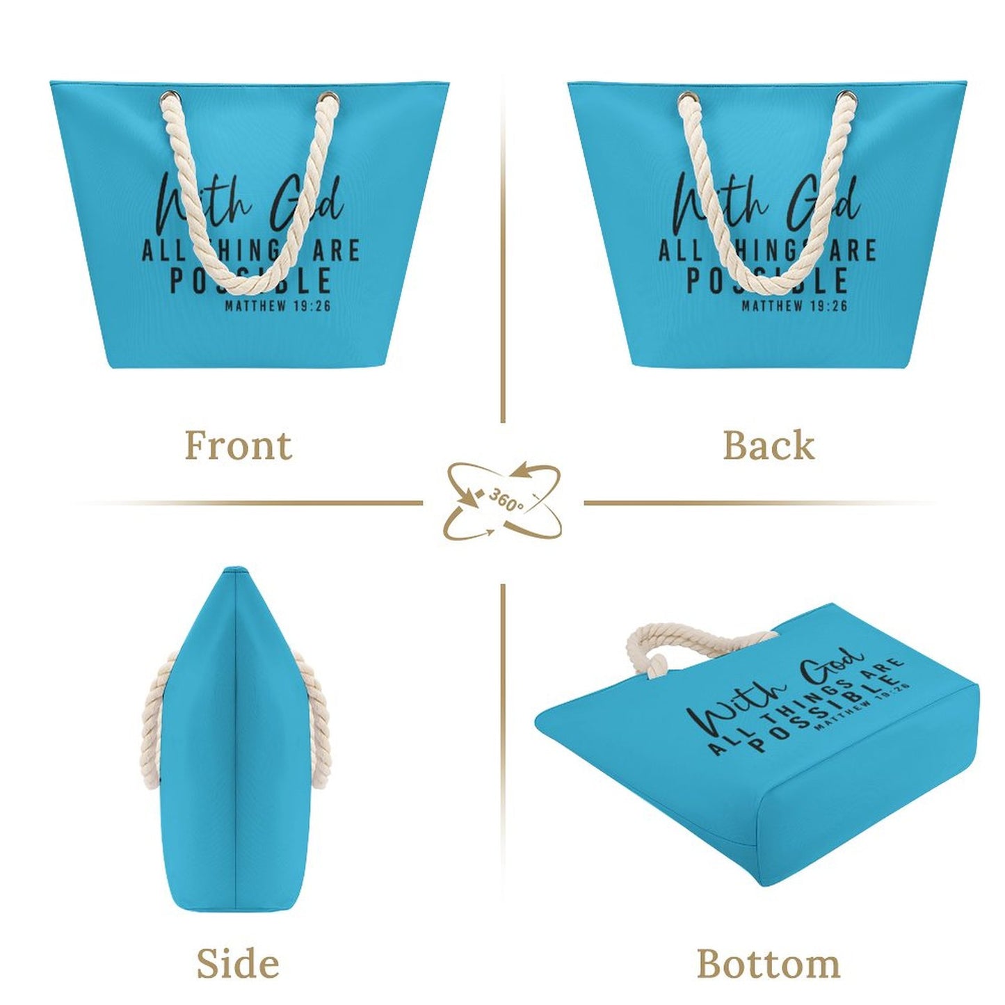 With God All Things Are Possible Christian Large Jute Tote Bag