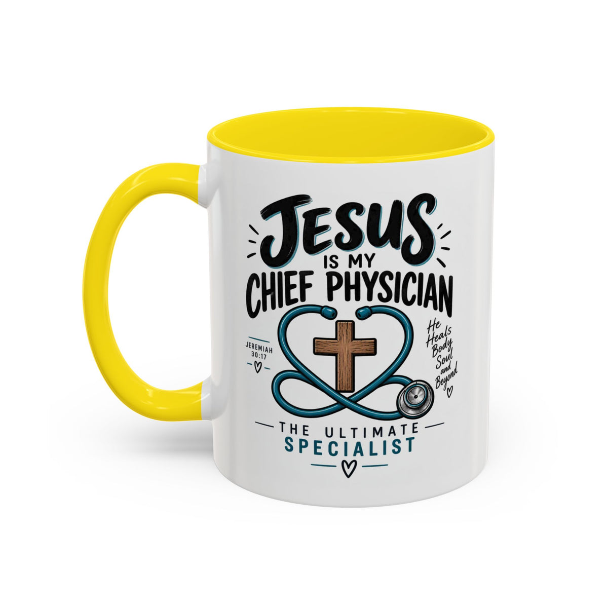 Jesus Is My Chief Physician Accent Coffee Mug – Christian Faith Medical Gift