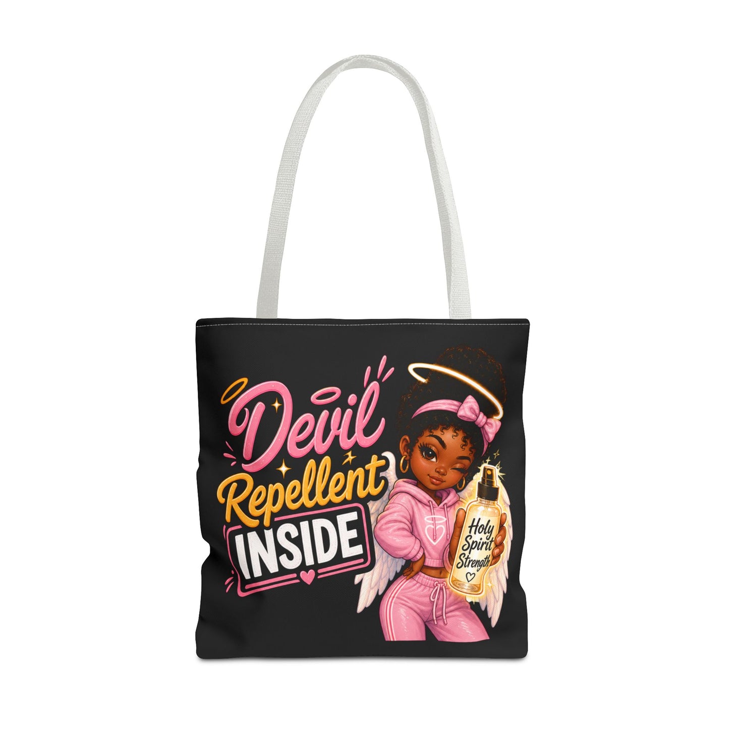 Tote Bag - "Devil Repellent Inside" Angel Girl Graphic Tote | Cute Protective Faith Gift - ClaimedbyGodDesigns