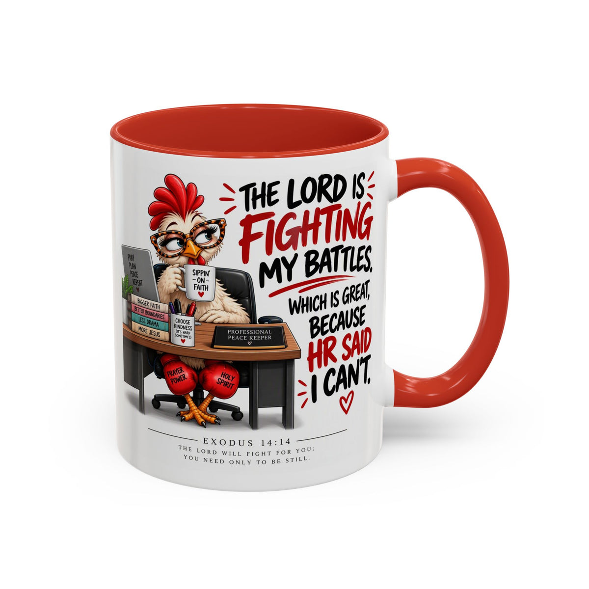 Inspirational Accent Coffee Mug — “The Lord Is Fighting My Battles” Faith Quote (11/15oz)