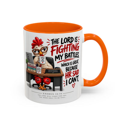Inspirational Accent Coffee Mug — “The Lord Is Fighting My Battles” Faith Quote (11/15oz)