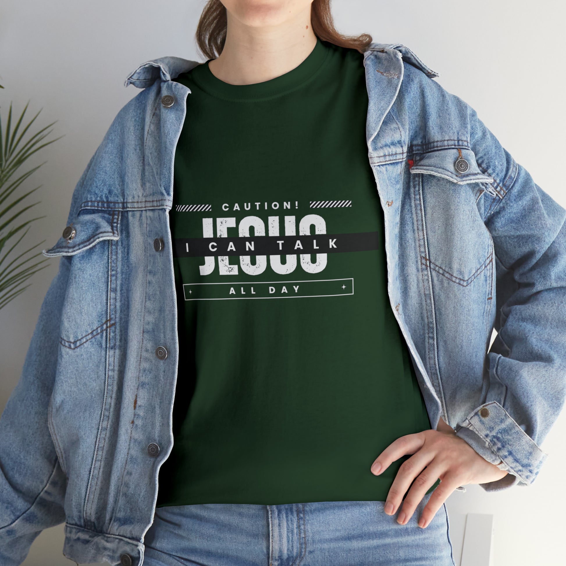 Caution I Can Talk Jesus All Day Unisex Heavy Cotton Tee Printify