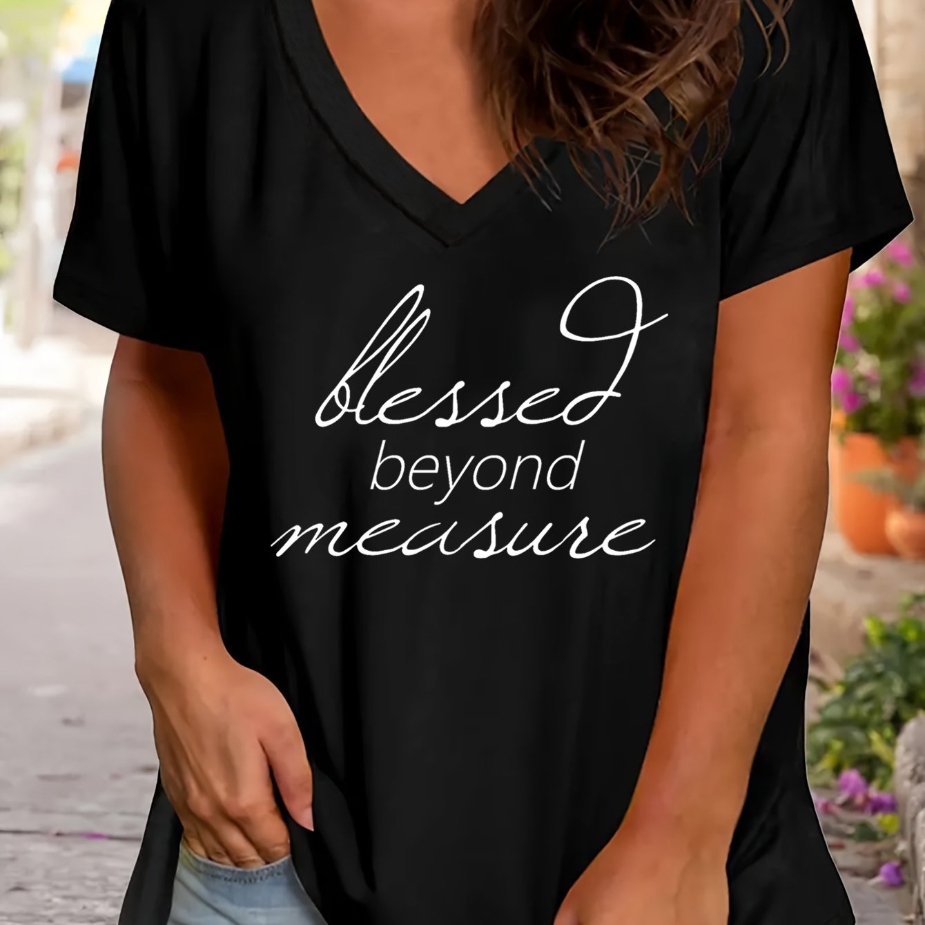 Blessed Beyond Measure Plus Size Women's Christian V Neck T-Shirt claimedbygoddesigns