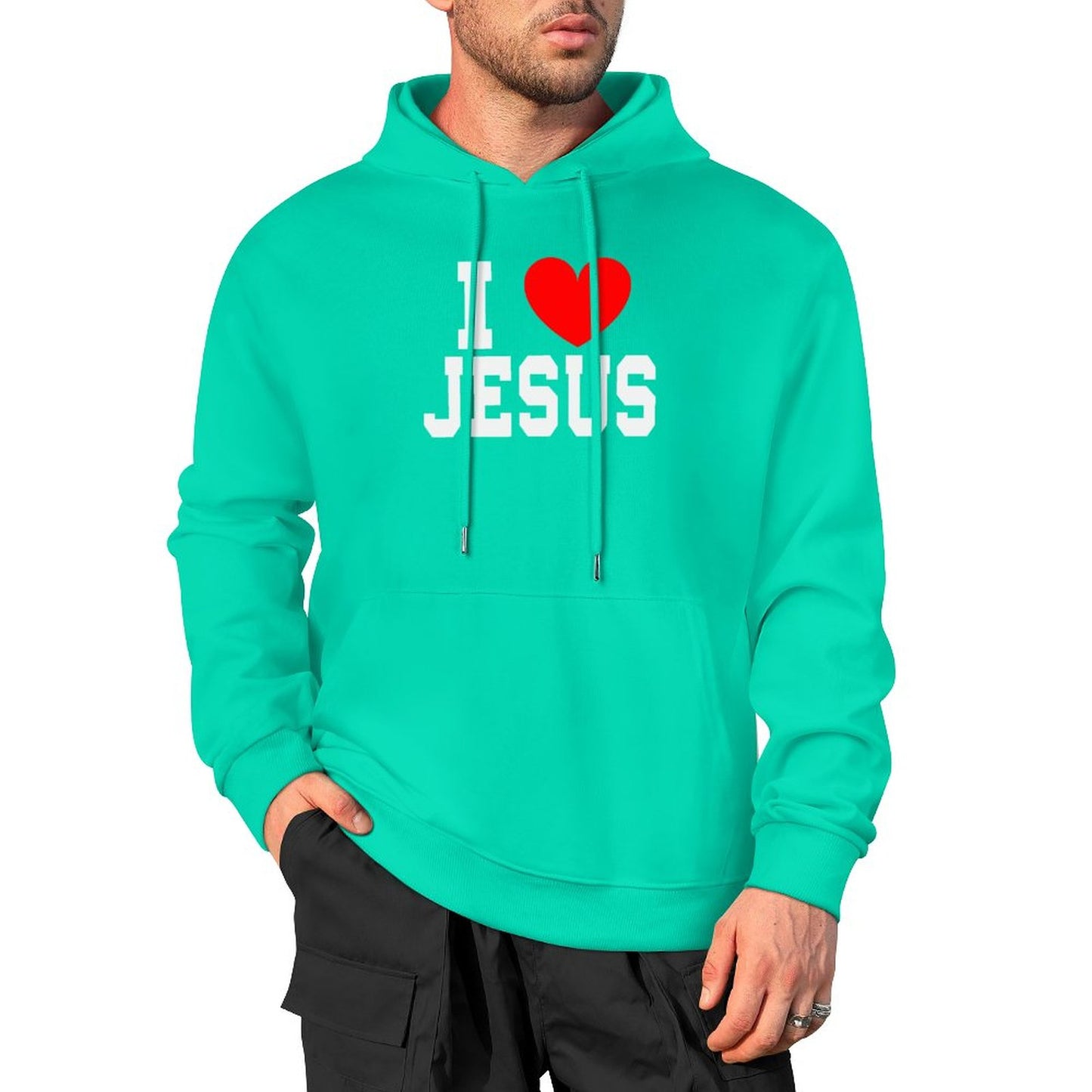 I Love Jesus Men's Christian Hooded Pullover Sweatshirt