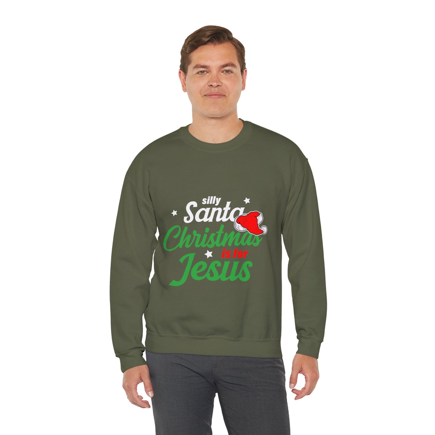 Silly Santa Christmas Is For Jesus (Christmas Themed) Unisex Heavy Blend™ Crewneck Christian Sweatshirt