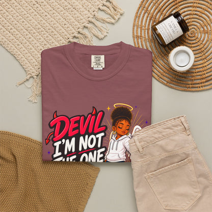 Devil I'm Not the One Today T-Shirt — Funny Angel vs Devil Graphic Tee - ClaimedbyGodDesigns