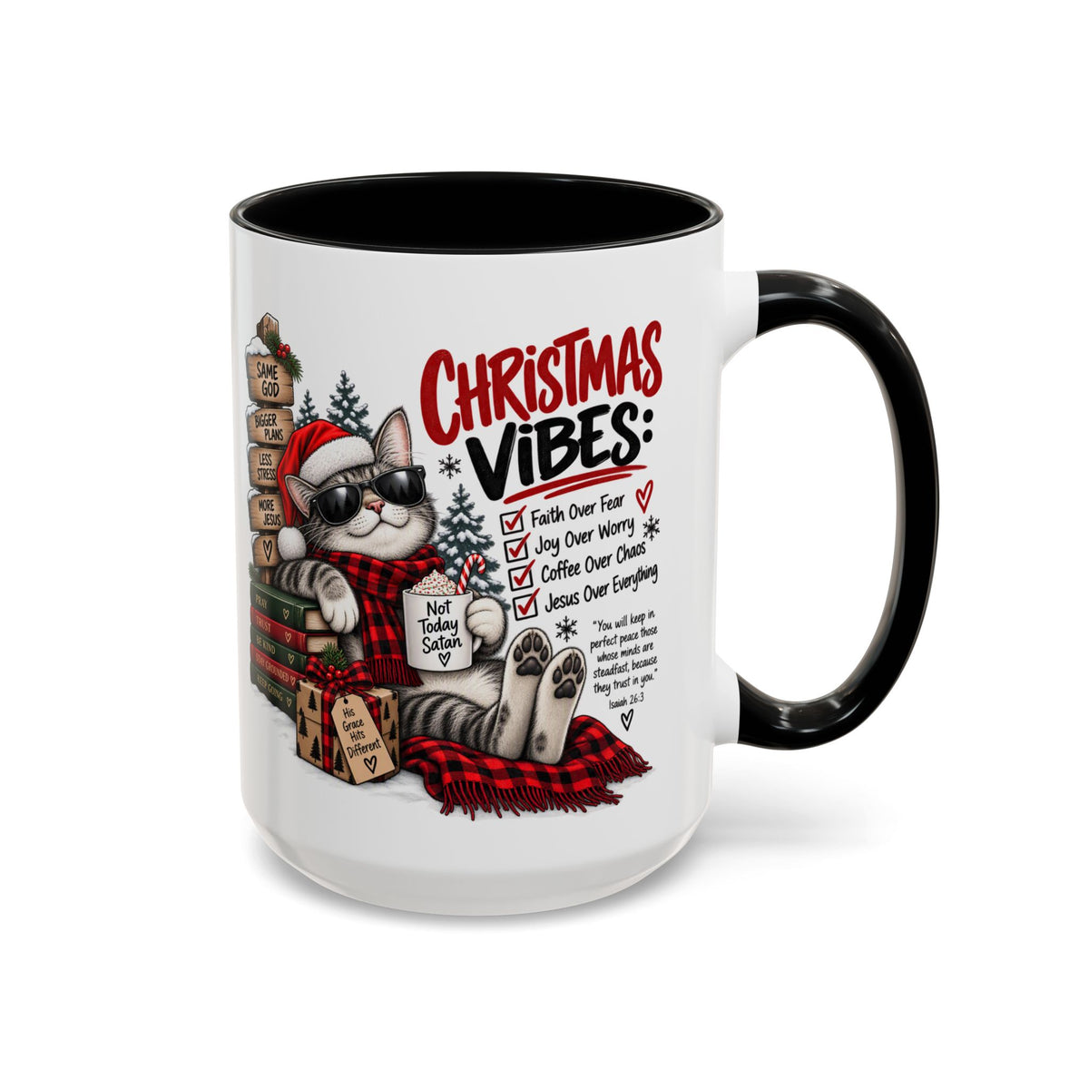 Christmas Vibes: Jesus Over Everything Santa Cat Coffee Mug