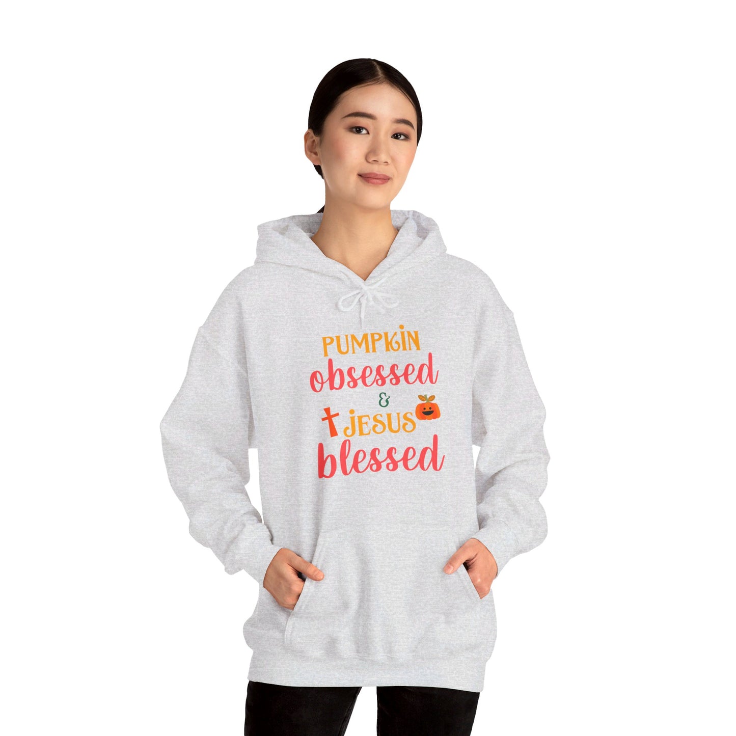 Pumpkin Obsessed And Jesus Blessed Halloween Unisex Christian Pullover Hooded Sweatshirt