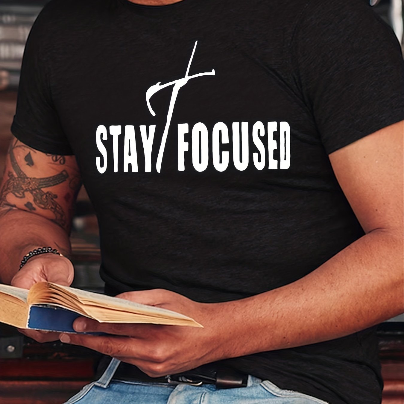 STAY FOCUSED On The Cross Men's Christian T-shirt claimedbygoddesigns