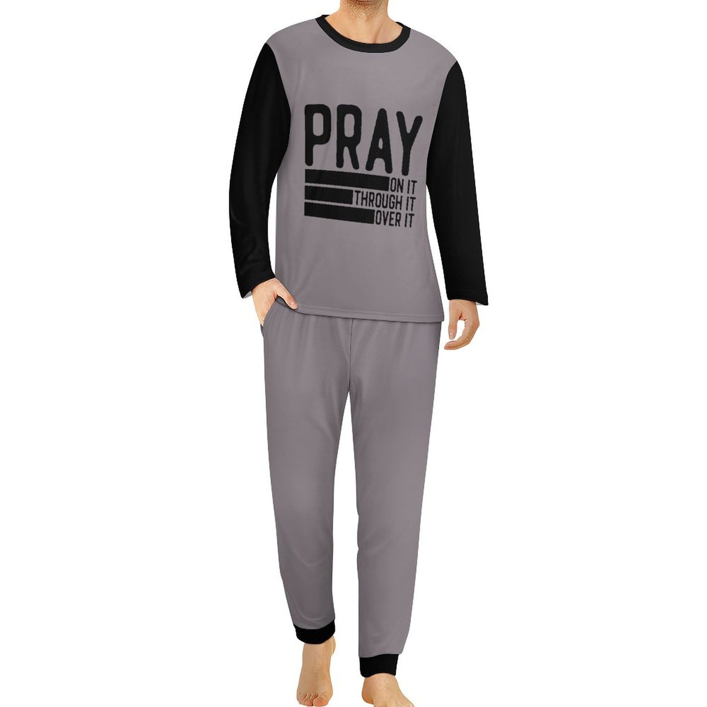 Pray On It Through It Over It Because Adulting Is Hard Without Jesus Men's Christian Pajamas