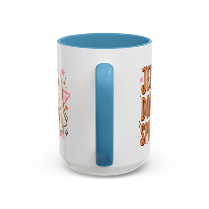 Accent Coffee Mug — "Jesus Don't Spook!" Cute Ghost Christian Coffee Mug (11/15oz)