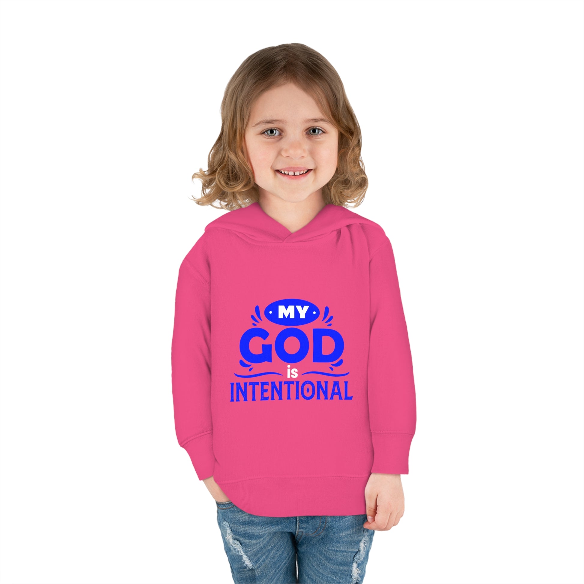 My God Is Intentional Toddler Pullover Fleece Hoodie Printify