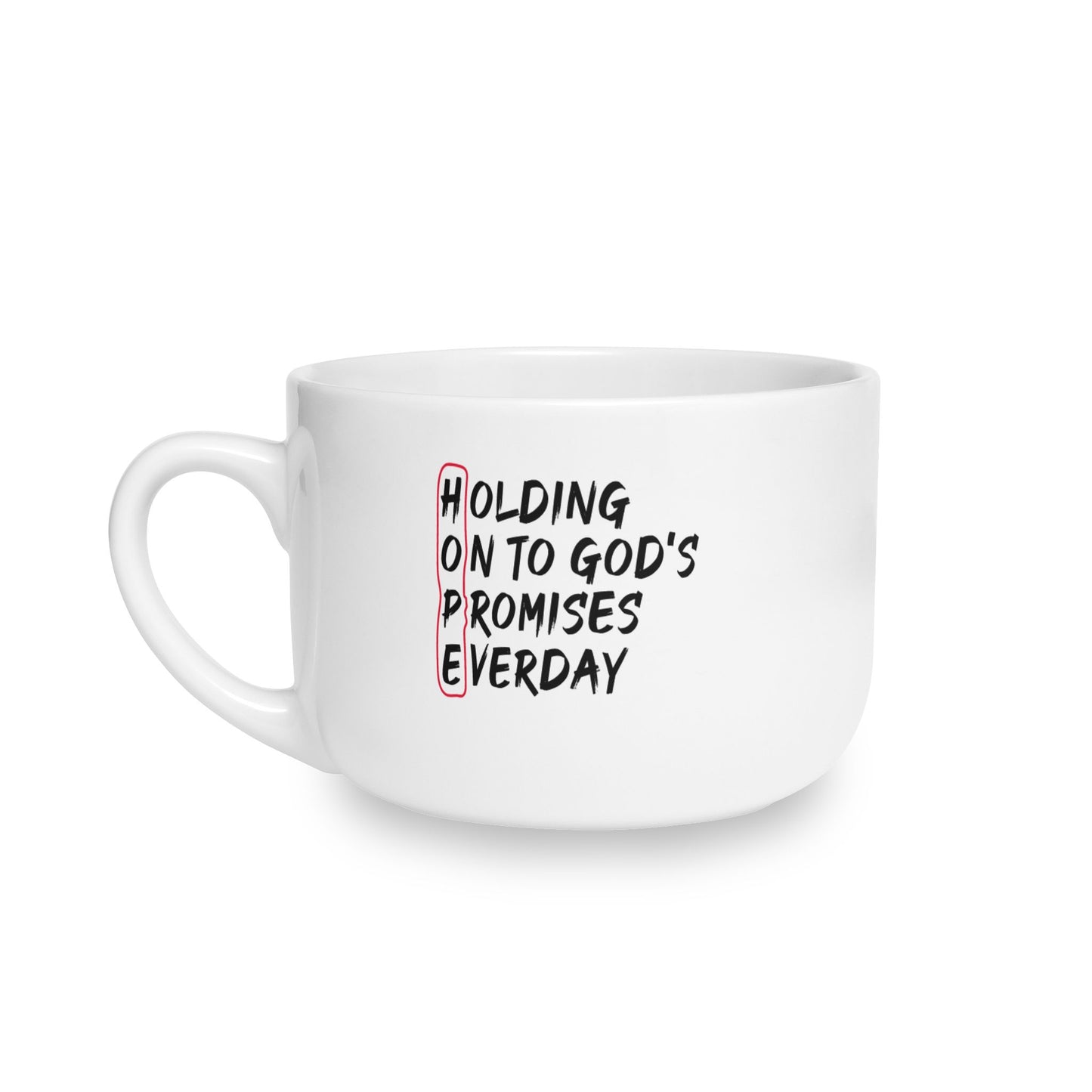 Christian Latte Mug — "Hold On" Motivational 25oz Ceramic Coffee Cup