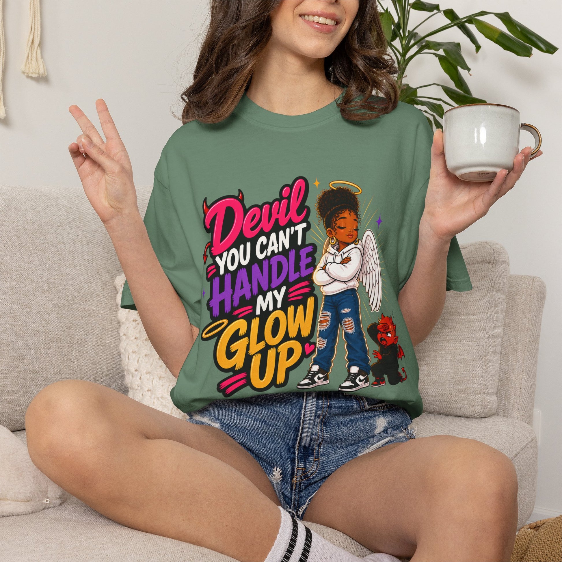 Devil You Can't Handle My Glow Up T-Shirt — Angel Girl Graphic Tee - ClaimedbyGodDesigns