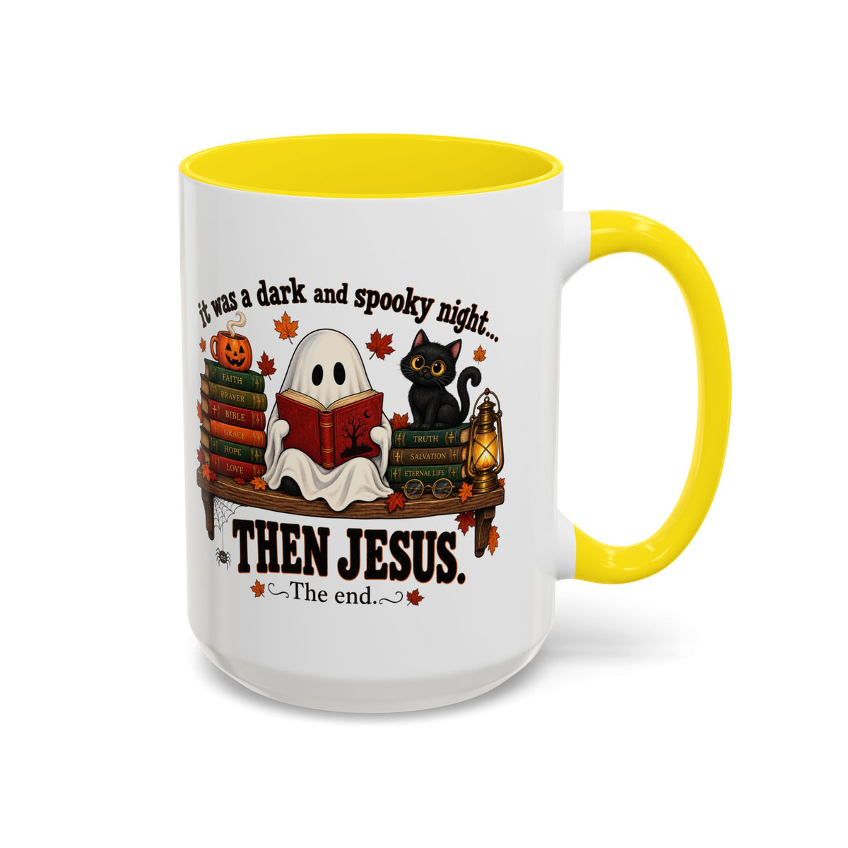 Halloween Christian Coffee Mug — “It Was a Dark and Spooky Night… Then Jesus” Accent Mug