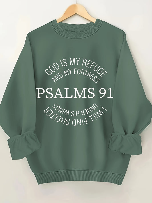 Psalms 91 God Is My Refuge Plus Size Women's Christian Pullover Sweatshirt claimedbygoddesigns