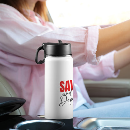 Saved And Still Dope Insulated Christian Water Bottle with Straw Lid (18oz) - ClaimedbyGodDesigns