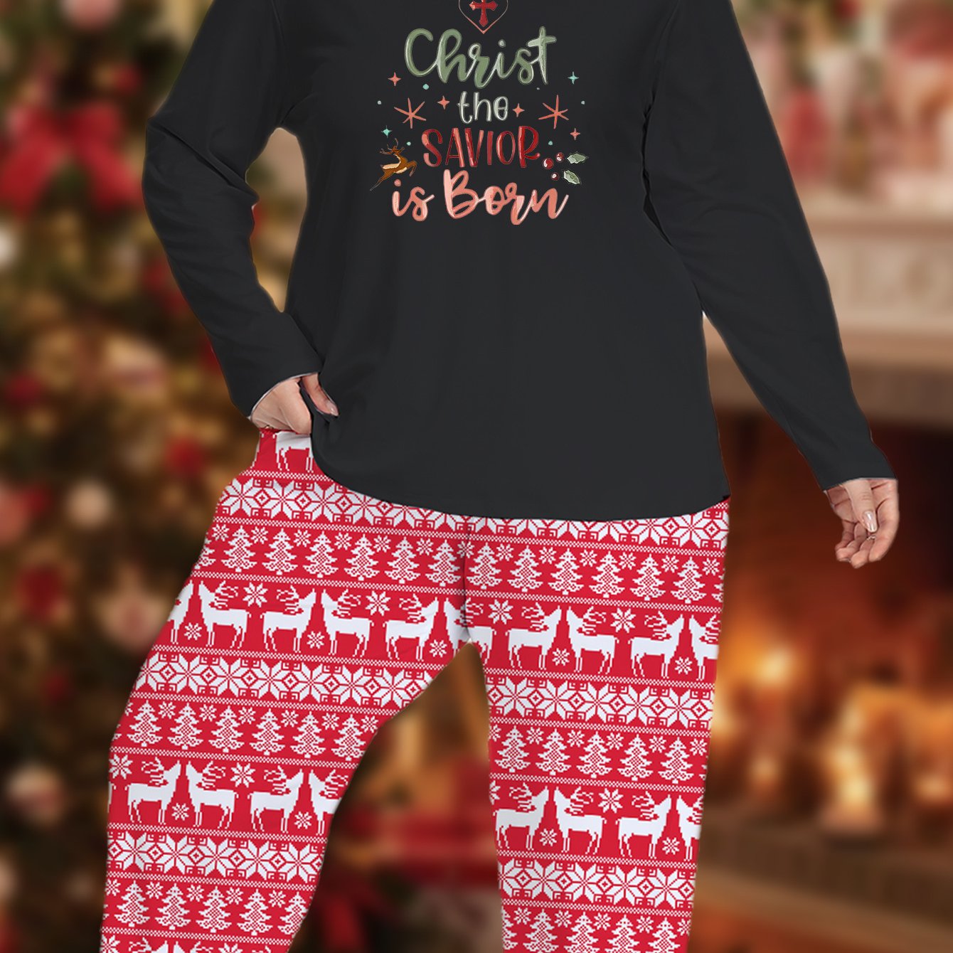 Christ The Savior Is Born Plus Size (Christmas Themed) Women's Christian Pajamas claimedbygoddesigns