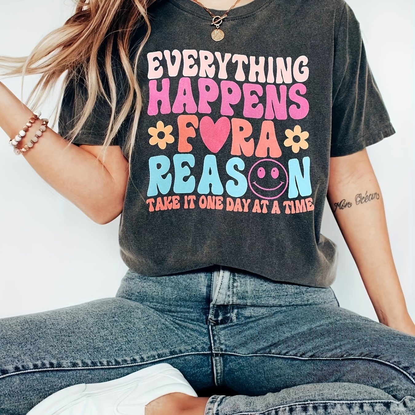Everything Happens For A Reason Take It One Day At A Time Women's Christian T-shirt claimedbygoddesigns