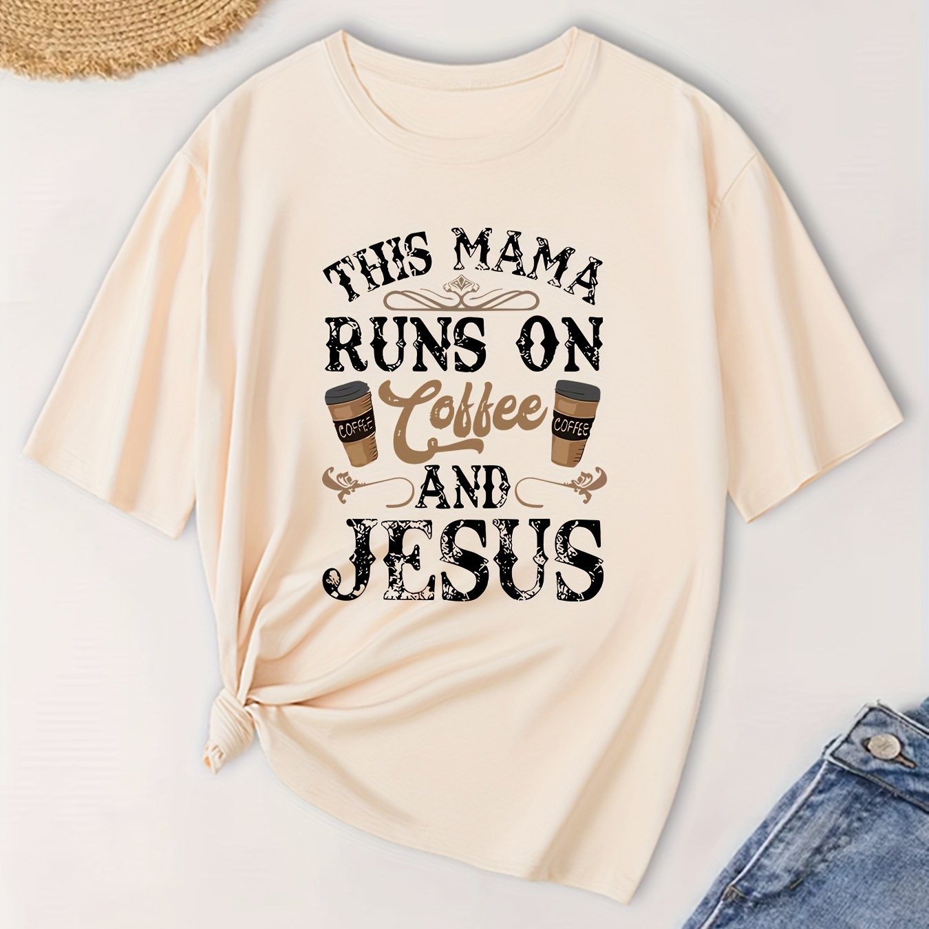 This Mama Runs On coffee And Jesus Plus Size Women's Christian T-shirt claimedbygoddesigns