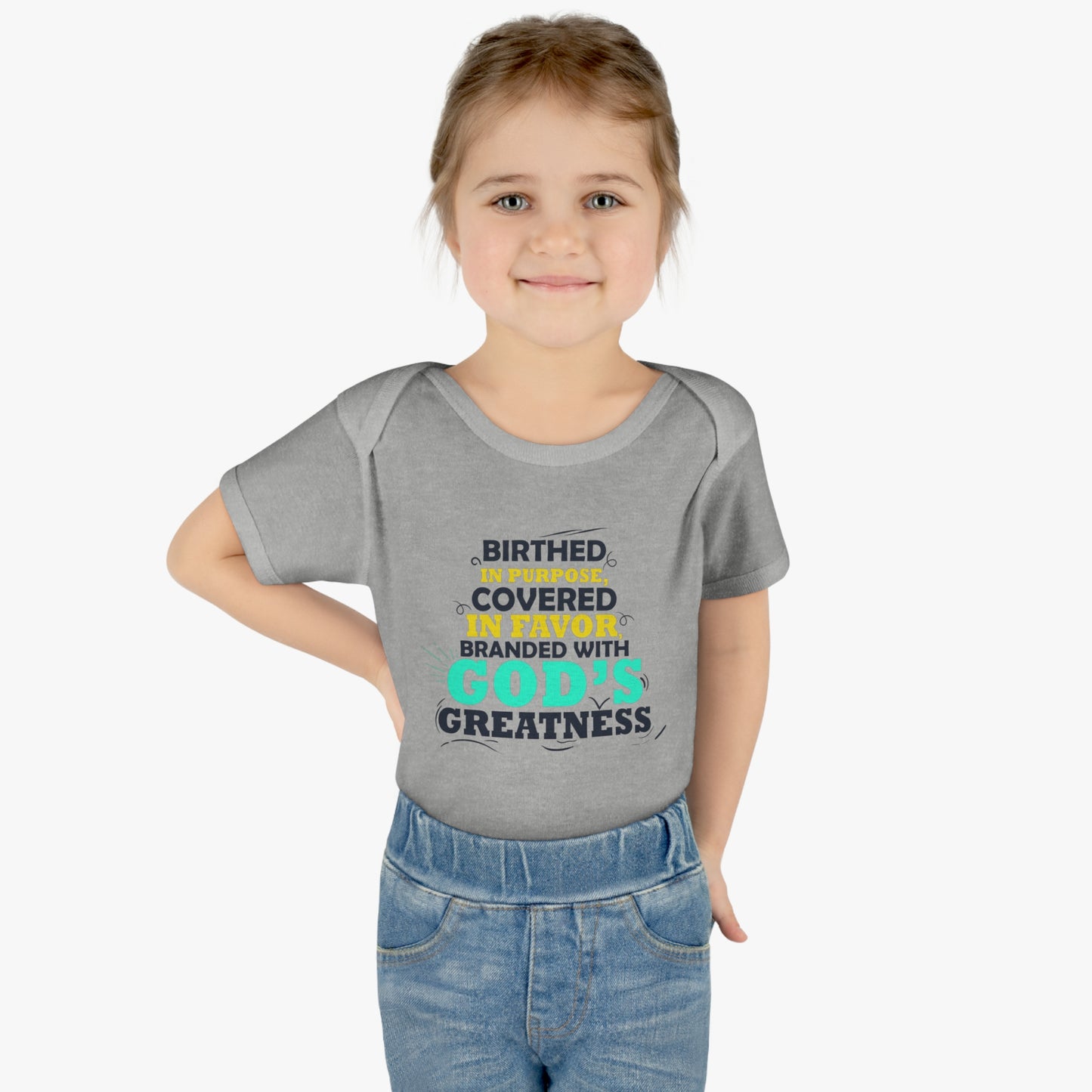 Birthed In Purpose Covered In Favor Branded With God's Greatness Christian Baby Onesie Printify