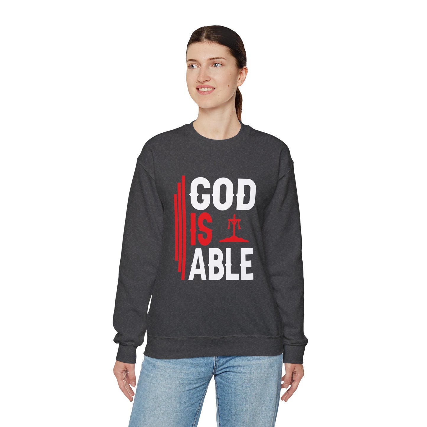 God Is Able  Unisex Heavy Blend™ Crewneck Christian Sweatshirt