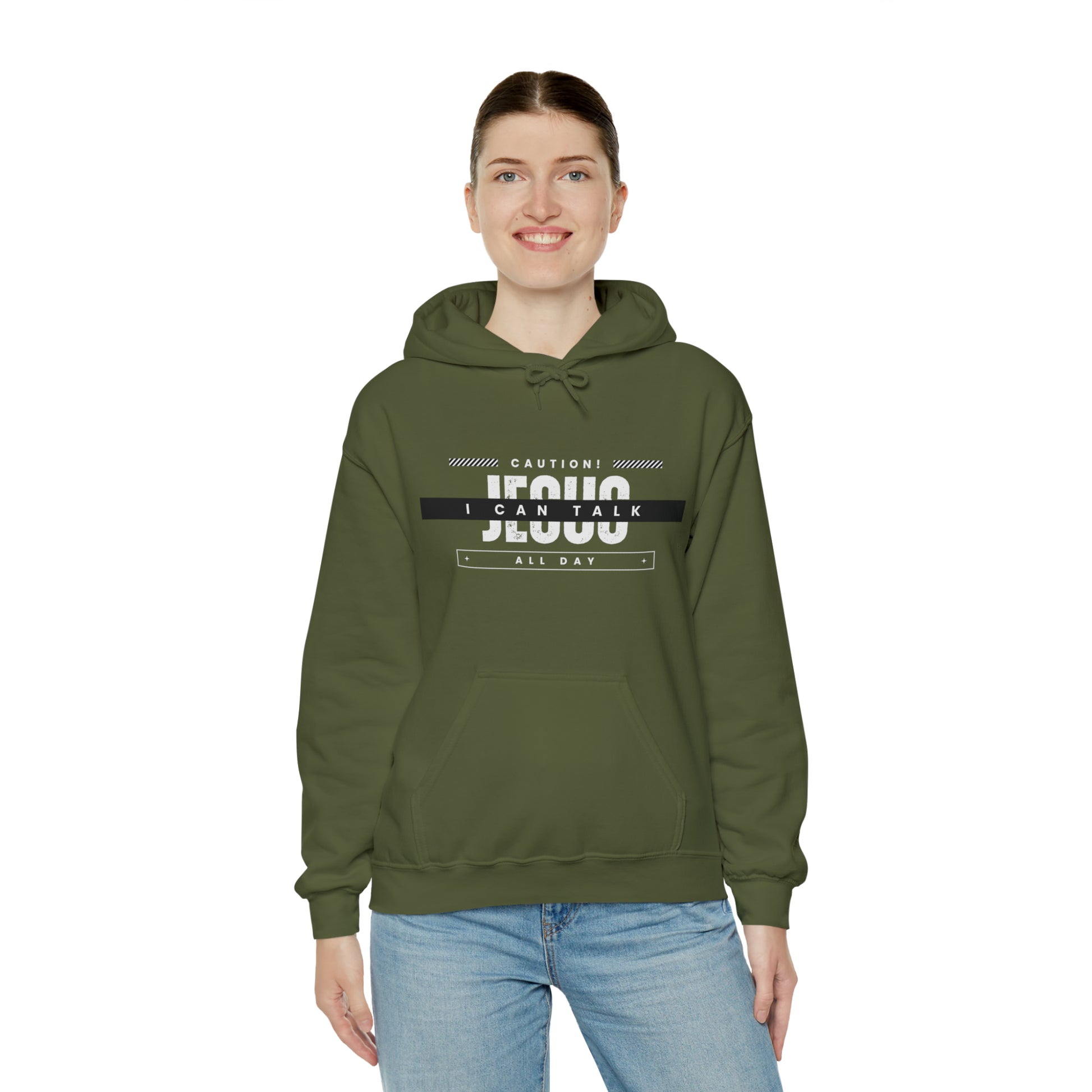 Caution I Can Talk Jesus All Day Unisex Hooded Sweatshirt Printify