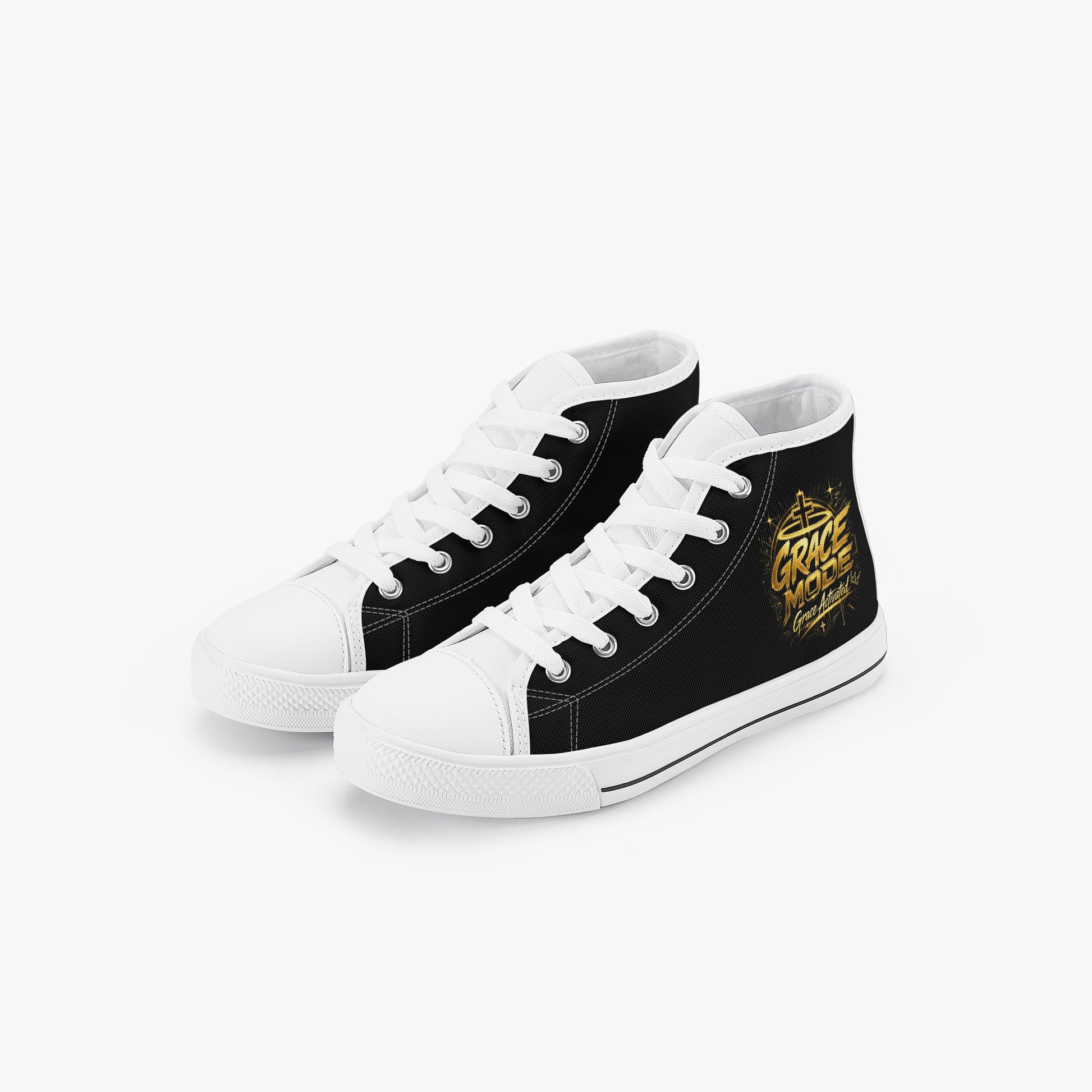 Grace Mode Activated Christian Kid’s High - Top Canvas Shoes - ClaimedbyGodDesigns